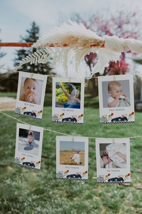 Create a party atmosphere for your child's birthday with this Race Car bunting banner template. Birthday Photo Displays, Monthly Photo Banner, 1st Birthday Photo, First Birthday Photo, Rodeo Birthday, Birthday Photo Banner, One Year Birthday, First Year Photos, Display Banners