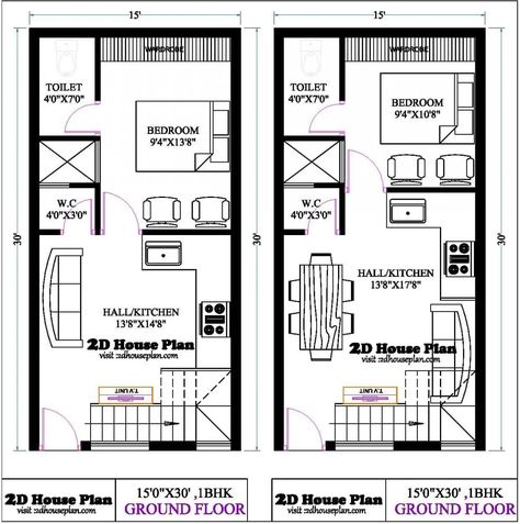 15x30 house plan 6 15x30 House Plans, 2d House Plan, Smart House Plans, House Drawing, Small House Plans, Tv Unit, Car Parking, One Bedroom, House Plan