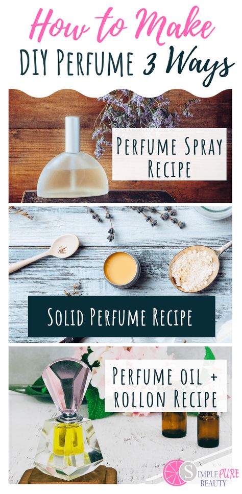 DIY Perfume with Essential Oils is so EASY to make. Check out these 3 DIY Perfume Recipes for inspiration. I've included a DIY perfume roll-on recipe, solid perfume recipe and essential oils spray perfume recipe. You can also download my Essential Oils Perfume Recipe Guide for even more homemade essential oil perfume blends. #simplepurebeauty #essentialoilperfume #essentialoils #natural #perfume Make Perfume With Essential Oils, Essential Oil Perfume Recipes, Diy Essential Oil Perfume, Perfume With Essential Oils, Diy Perfumes, Diy Perfume Recipes, Solid Perfume Recipes, Make Perfume, Lilin Aroma