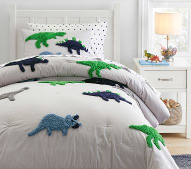 Candlewick Dino Comforter & Shams | Pottery Barn Kids Boy Dinosaur Bedding, Big Boy Dinosaur Bedroom, Dinosaur Bedroom Toddler, Dino Room Kids Boys, Toddler Boy Room Dinosaur, Dino Bedroom Ideas, Dino Toddler Room, Big Boy Bedrooms Toddler, Dinosaur Bedding Boys