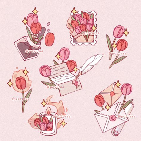 Free Printable Planner Stickers Kawaii, Valentine Drawing, Valentines Envelopes, Concept Art Tutorial, Valentine Stickers, Valentines Art, Cute Kawaii Drawings, Flower Doodles, Sketchbook Inspiration