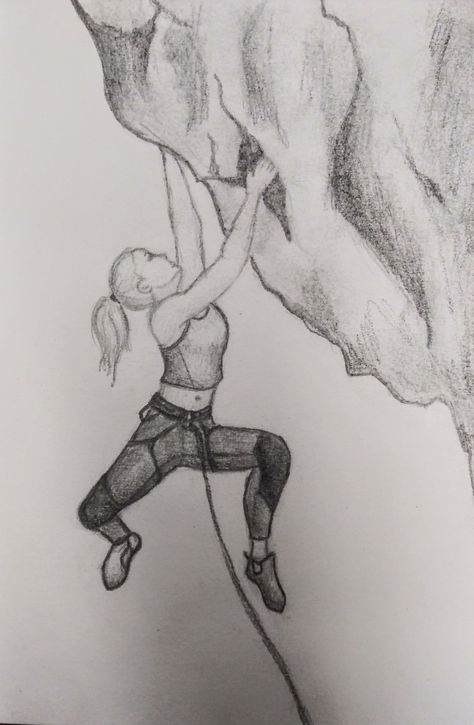 Climbing Drawing, Rock Climbing Women, Climbing Girl, Abstract Pencil Drawings, Rock Climbers, Art Drawings Simple, Pencil Drawings, Drawing Sketches, Bible Journaling