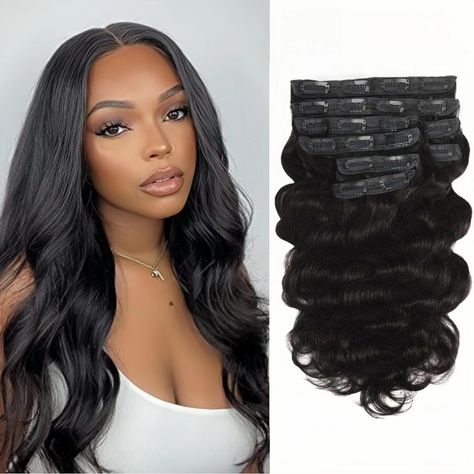 (Ad) Zormsert Body Wave Clip in Hair Extensions for Black Women Human Hair Double Weft Clip ins Hair Extensions Brazilian Virgin Hair Full Head 8 Pcs Per Set (16 Inch, Natural Black) Hair Extensions Black, Hair Extensions For Black Women, Hair Caps, Hair Pieces For Women, Track Hairstyles, Clip In Hair Pieces, Hair Styles For Short Hair, Styles For Short Hair, Black Hair Extensions