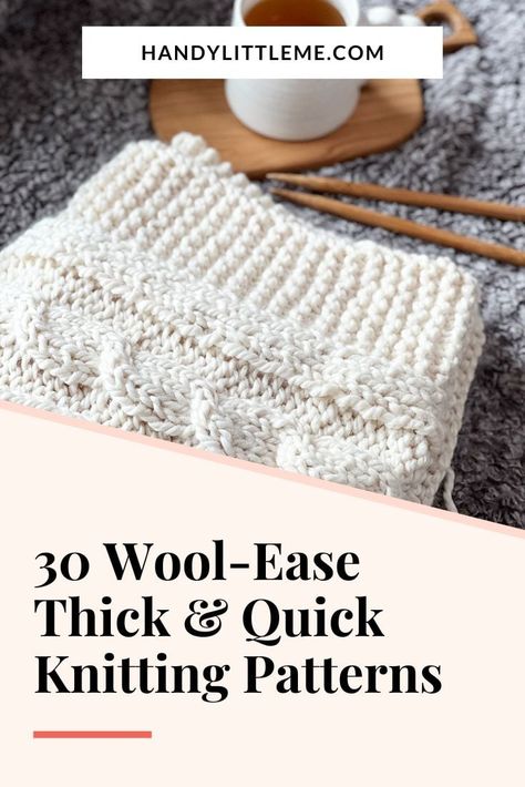 30 Wool-ease thick and quick knitting patterns. Get ready to experience the joy of swift and satisfying knitting with Wool-Ease Thick & Quick yarn! This yarn is the ultimate companion for creating an array of cozy, chunky projects that knit up in no time. With Wool-Ease Thick & Quick, you'll find yourself wrapped in warmth and style, whether you're crafting snug scarves, chunky cowls, or plush, oversized blankets. Wool Ease Blanket Crochet Patterns, Wool Ease Thick And Quick Blanket, Wool Ease Wow Patterns, Lion Brand Wool Ease Patterns, Lion Brand Wool Ease Thick And Quick, Lion Brand Wool Ease Thick And Quick Knitting Patterns, Chunky Yarn Projects Knit, Lion Brand Thick And Quick Patterns, Thick And Quick Knit Patterns