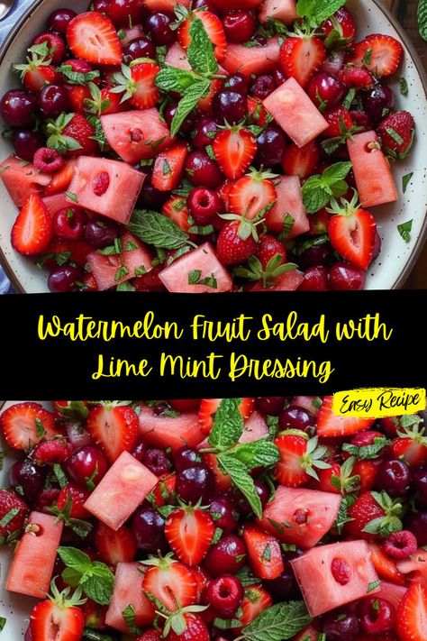 Watermelon Fruit Salad, Mint Dressing, Honey Dressing, Watermelon Fruit, Summer Dishes, Mint Dress, Honey Lime, Vegetarian Paleo, Healthy Side Dishes