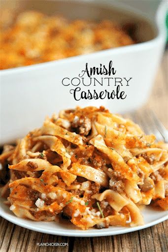 Amish Country Casserole Amish Country Casserole, Plain Chicken Recipes, Country Casserole, Baked Cream Cheese Spaghetti, Comfort Casseroles, Plain Chicken, Amish Recipes, Amish Country, Rigatoni