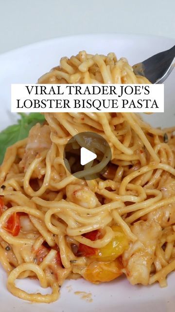 Danielle | San Diego Foodie + UGC Creator on Instagram: "VIRAL TRADER JOE'S LOBSTER BISQUE PASTA! 🦞🍝I was actually shocked how easy this is to make and it feels like a restaurant quality meal 😚🤌 You only need 5 ingredients too: lobster bisque, pasta, Argentinian red shrimp OR langostino tails, cherry tomatoes, and fresh basil. DIRECTIONS: Thaw shrimp and cut in bite size pieces. Cook tomatoes in olive oil until they begin to burst. Add shrimp to pan, season with salt, peoper and red pepper flakes and cook through. Remove tomatoes and shrimp from pan and add lobster bisque until heated through. Add your cooked pasta (or no boil noodles) to the pan then add back in shrimp and tomatoes. Mix together, top with fresh basil and enjoy! #traderjoesrecipes #5ingredientsorless #easyrecipeideas How To Make Lobster Bisque, Lobster Bisque Pasta Trader Joes, Trader Joe’s Lobster Pasta, Trader Joe’s Lobster Bisque Pasta, Trader Joes Langostino Tails Recipes, Trader Joes Lobster Bisque Pasta, Trader Joe’s Langostino Recipes, Lobster Bisque Pasta, Trader Joes Shrimp