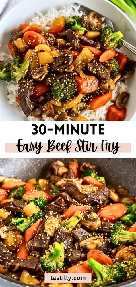 Why order out when in about 30 minutes you can make better-than-takeout Easy Beef Stir Fry? You choose the quality of the beef, and with just a few pantry staples like fresh veggies, soy sauce, honey, and BBQ sauce you can make it yourself! Beef And Vegetable Recipes, Stir Fry Recipes Beef, Steak Stir Fry Recipes, Soy Sauce Beef, Beef Stir Fry Sauce, Shaved Beef Recipe, Teriyaki Beef Stir Fry, Spicy Beef Stir Fry, Quick Stir Fry Recipes