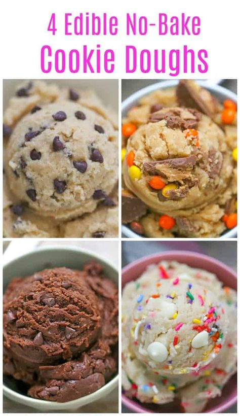 4 Edible Cookie Doughs for the No-Bakers Things To Bake Without Flour, Good Edible Cookie Dough, Simple Edible Cookie Dough, Edible Cookie Dough No Milk, Edible Chocolate Cookie Dough For One, Flourless Edible Cookie Dough, Cookie Dough Donut, Super Easy Edible Cookie Dough, Edible Cookie Dough One Serving