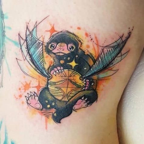 Niffler Tattoo, Harry Potter Tattoo Sleeve, Hogwarts Tattoo, Tropical Tattoo, Hp Tattoo, Potter Tattoo, Literary Tattoos, Harry Potter Tattoos, Harry Potter Tattoo