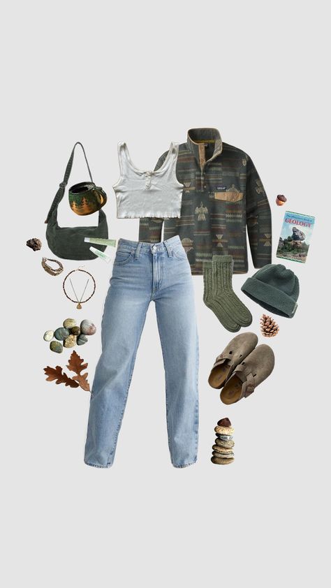 🪨 #outfit #outdoors #outfitinspo #inspo #granolagirl #granola #patagonia #geology #rocks #style Granola Core Aesthetic Outfit, Boho Outdoorsy Outfits, Neutral Granola Outfits, Granola Vest Outfits, Granola Girl Leggings Outfit, Granola Girl Capsule Wardrobe, Boho Granola Outfits, Midsize Granola Outfits, West Coast Aesthetic Outfits