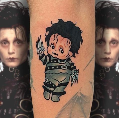 Edward Scissorhands Tattoo, Kewpie Tattoo, Kewpie Art, Mario Tattoo, One Tattoo, Doll Tattoo, Men Tattoos Arm Sleeve, Sketch Tattoo Design, Traditional Tattoo Art