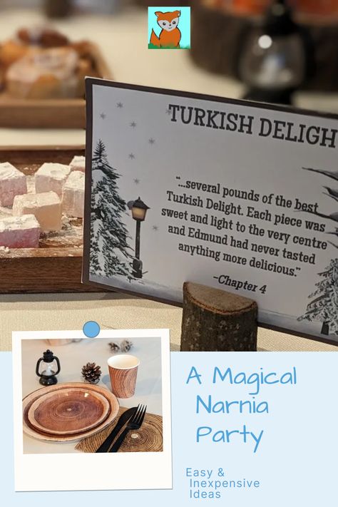 Discover how to create a magical Narnia-themed party without breaking the bank! 💰✨ Get ideas for mouthwatering food, enchanting decorations, exciting activities, and games perfect for your celebration! 🍪🎉💫 Click here for all the fun and budget-friendly DIY ideas! 🖱 Chronicles Of Narnia Decorations, Narnia First Birthday, Narnia Party Favors, Chronicles Of Narnia Party Ideas, Narnia Party Food, Narnia Tea Party, Narnia Games, Narnia Birthday Party Ideas, Narnia Party Decorations