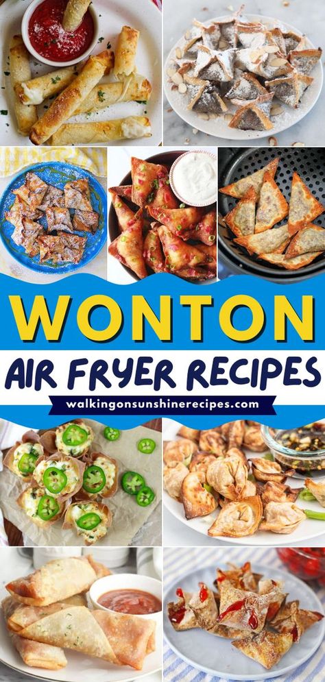 Wonton Air Fryer, Wanton Wrapper Recipes, Wonton Wrapper Recipes Appetizers, Wonton Appetizer Recipes, Pizza Egg Rolls, Apple Rolls, Almond Cream Cheese, Wonton Appetizers, Wonton Wrapper Recipes