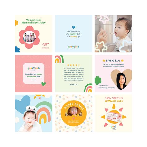 Baby Brand Identity, Media Branding Design, Social Media Inspiration, Kids Branding Design, 블로그 디자인, Kids Graphic Design, Kids Social Media, Kids Inspo, Instagram Feed Layout