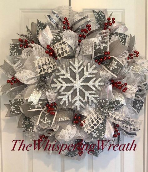 Decorative Wreaths, Deco Mesh Wreaths Tutorials, Winter Wreath Diy, Deco Mesh Wreaths Diy, Holiday Wreaths Diy, Blue Dahlia, Snowflake Wreath, Easy Wreaths, Winter Wreaths