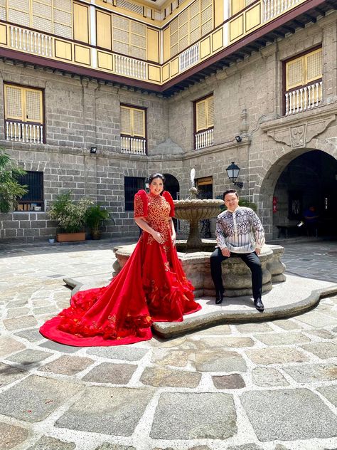 Filipiniana Themed Engagement Sesh, gown by Adam Balasa Couture, Hair and Makeup by Georgia Reyes, Photo by NicePrint Photography, Coordination by yours truly - Chalebrations Events Filipiniana Photoshoot Ideas, Filipiniana Photoshoot, Filipiniana Prenup, Prenup Theme, Intramuros Manila, Prenup Photos Ideas, Prenup Shoot, Filipiniana Wedding, Prenup Ideas