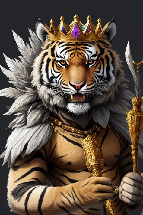 DreamShaper v7 The tiger wearing a crown made of feathers and 1 Wearing A Crown, Book Illustrations, The Tiger, Feathers, Crown, Illustrations, How To Wear, Book Illustration