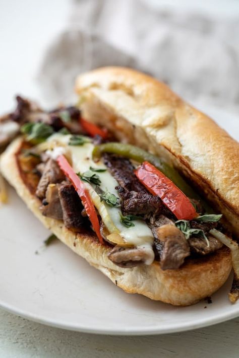 Steak Hoagie with Peppers and Onions Steak Hoagies, Steak Hoagie, Steak And Cheese Sub, Vegan Quesadilla, Sauteed Steak, Hoagie Sandwiches, Steak Sandwich Recipes, Steak And Onions, Sauteed Peppers