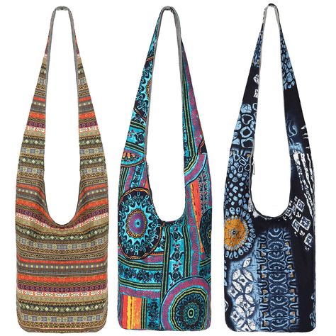 PRICES MAY VARY. Eye Catching Style: you will receive 3 pieces of hippie bags for women and men, which have 3 interlayers, each has its own style, color and design, they can match your clothes, embellish your makeup, you can wear it when parting, traveling, working and going out Large Size: the size of our boho purse is 14 x 12 inches/ 35.6 x 30.5 cm (handle: 21 inches/ 53.3 cm), which is suitable for most body types, our bag has multiple compartments, including a zipper compartment on the back Boho Style Design, Boho Tote Bag, Hand Bags For Women, Boho Purse, Boho Handbags, Ethnic Bag, Hippy Chic, Fabric Ideas, Hippie Bags