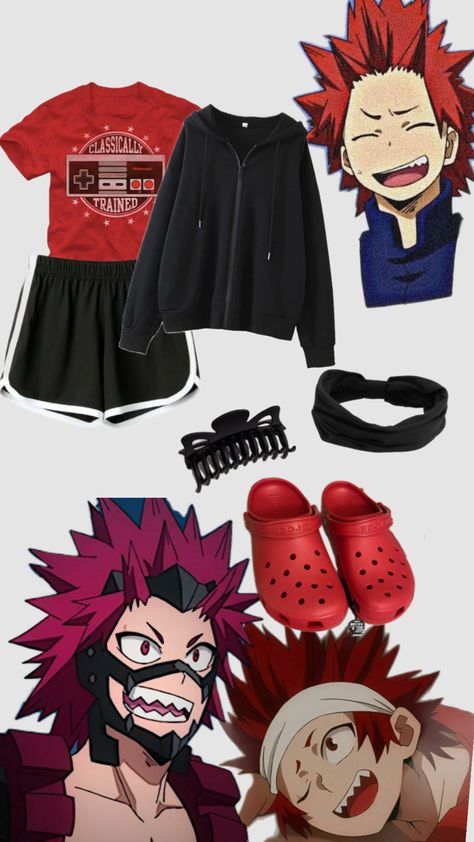 #kirishima #kirishimaeijiro #mha #myheroacademia #sporty #clawclip #headband #crocs #red Kirishima Outfit Ideas, Kirishima Inspired Outfit, Kirishima Outfit, Mha Inspired Outfits, Mha Outfits, Mha Clothes, Anime Fits, Basic Japanese, Cosplay Art