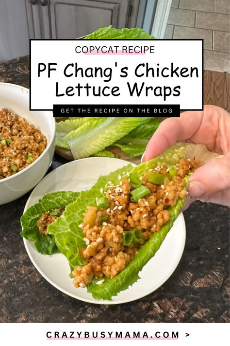 PF Chang's Chicken Lettuce Wraps - Copycat Recipe Keto Chicken Wraps Low Carb, Asian Lettuce Wraps Chicken, Lettuce Chicken Wraps, Lettuce Wraps Chicken, Lori Conway, Crazy Busy Mama, Pf Changs Lettuce Wraps, Pf Changs Chicken Lettuce Wraps, Lettuce Wraps Healthy