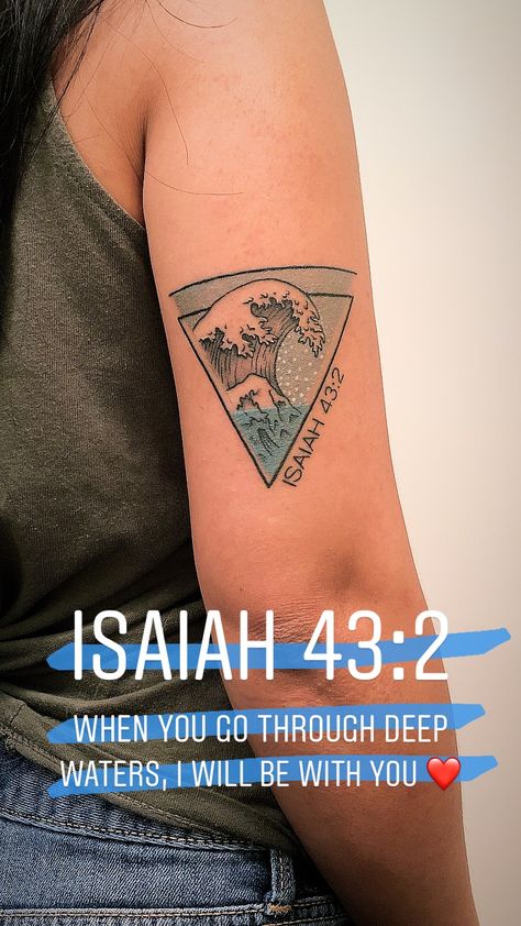 Isaiah 43:2 Wave Tattoo Biblical Ankle Tattoos For Women, Mightier Than The Waves Of The Sea Tattoo, Isaiah 43:1-3 Tattoo, Isaiah 43 2 Tattoo Ideas, Walk On Water Tattoo, Isaiah 43 Tattoo, Come Hell Or High Water Tattoo, Christian Ocean Tattoo, Isaiah 41:10 Tatoos