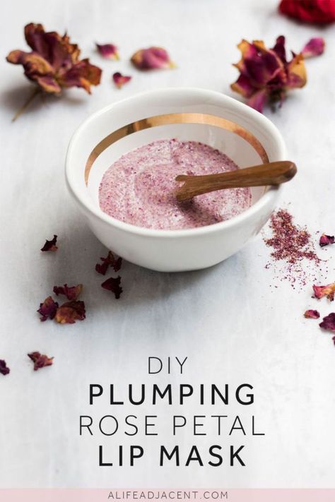 This plumping & hydrating DIY lip mask is rich in humectants that will plump and exfoliate dry, parched lips. Ingredients like ground rose petals & honey boost collagen production, leaving your lips smooth, softened, and tinted pink. All natural beauty recipe. #diybeauty #lipmask #lips #naturalbeauty #selfcare #beautytips #lipbalm Lip Plumping Mask, Diy Lip Mask, Natural Beauty Recipes, Boost Collagen, Lip Plumping, Diy Lips, Boost Collagen Production, Diy Beauty Recipes, Mask Diy