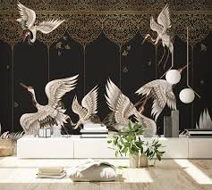 Framed Mural, Ornaments Wallpaper, Korean Furniture, White Crane, Peony Wallpaper, Crazy Rich, Crane Bird, Chinese Design, Bird Wallpaper