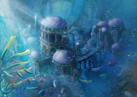 Акварион - город под водой (Виндермион) Underwater City Fantasy Art, Sunken City, Underwater City, Piper Mclean, City Drawing, Fantasy City, Fantasy Castle, Fantasy Setting, Fantasy Places