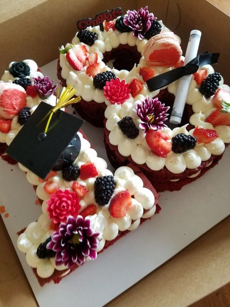 Number Cake. Red Velvet with CreamCheese Buttercream Number Cake Graduation, Number Graduation Cake, Graduation Number Cake Ideas, Graduation Number Cake, Red Velvet 30th Birthday Cake, Red And White Graduation Cake, Grad Cakes, Red Velvet Graduation Cake, Red White Black Graduation Cake