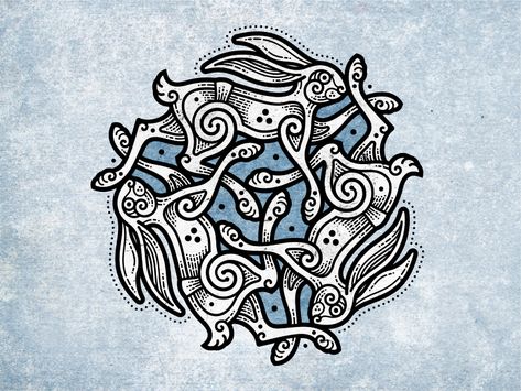 https://dribbble.com/shots/3568723-Hares Tattoo Design Reference, Line Art Tattoo Design, Irish Hare, Three Hares, Animal Line Art, Celtic Owl, Art Tattoo Design, Celtic Animals, Line Art Tattoo