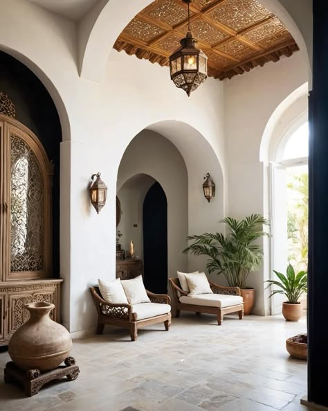 Spanish Villa Interior, Mediterranean Interior Design, Spanish Home Decor, Hacienda Style Homes, Mediterranean Interior, Mexican Home Decor, Mexican Home, Casas Coloniales, Spanish Style Homes