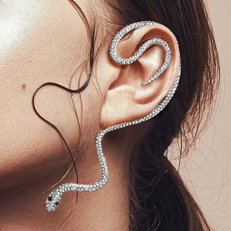 Silver Earring Cuff, Snake Ears, Round Pendant Necklace, Snake Earrings, Metal Earrings, Rhinestone Earrings, Cuff Earrings, Leather Earrings, Earings Piercings