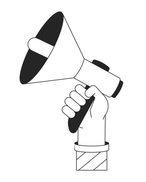 Holding megaphone bw concept vector spot illustration. Loudspeaker 2D cartoon flat line monochromatic first view hand for web UI design. Advertising marketing editable isolated outline hero image Loudspeaker Illustration, Megaphone Drawing, Megaphone Illustration, Spot Illustration, 2d Cartoon, Hero Image, Outline Illustration, Web Ui Design, Phone Speaker