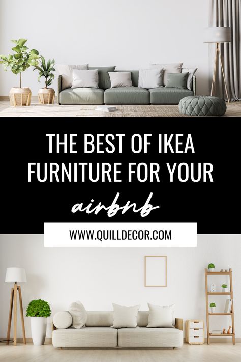 There are some excellent Ikea furniture and decor items that you should totally consider folding into your airbnb design. Because budgets! And because, Ikea does make some awesome things that look and feel more expensive than they actually are. Air Bnb Furniture, Best Furniture For Airbnb, Best Couch For Airbnb, Best Airbnb Furniture, Ikea Airbnb, Furniture For Rental Property, Airbnb Furniture Ideas, Airbnb Furniture Checklist, Ikea Airbnb Ideas