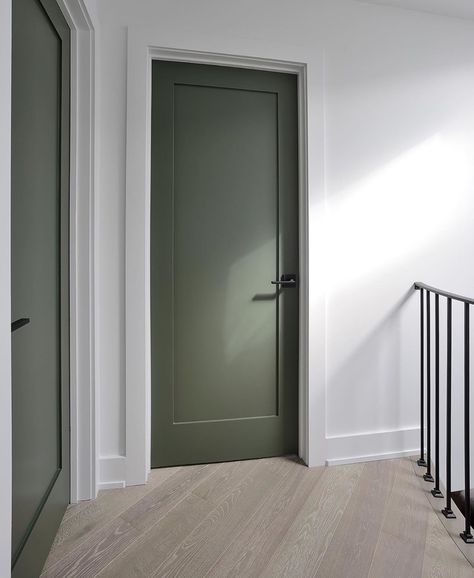 Light Green Doors Interior, Green Internal Doors, Green Doors Interior, Green Interior Doors, Indoor Door Colors, Interior Door Color, Green Doors, Front Door Design Wood, Hallway Design