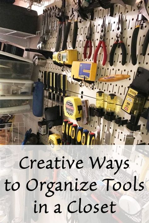 Tool Closet Organization Ideas, Tool Organization Ideas Small Space, Tool Closet Organization, Utility Closet Organization Ideas, Tool Closet, Organize Tools, Attic Organization, Make A Closet, Basement Organization