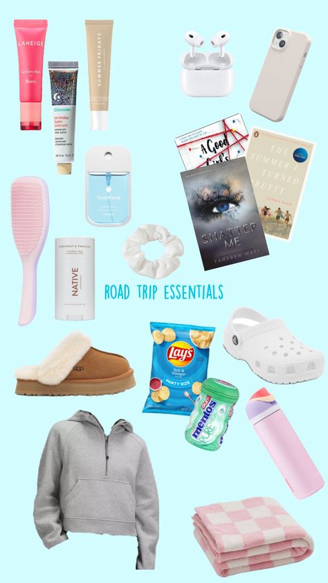 road trip essentials 🚘🏞️🏜️ Summer Camp Outfits, Summer Road Trip Essentials, Road Trip Bag, Road Trip Kit, School Backpack Essentials, Human Body Drawing, Backpack Essentials, High School Survival, Road Trip Packing