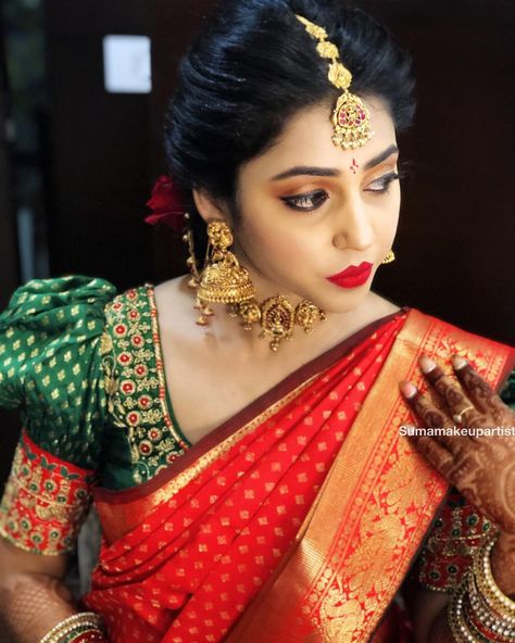 Puff Hands, Kanchipuram Saree Wedding, Engagement Dress For Bride, Silk Saree Blouse Designs Patterns, Puff Blouse, Indian Bride Photography Poses, Blouse Designs High Neck, Bridal Sarees South Indian, Latest Blouse Designs Pattern