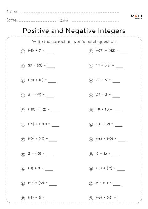 1st grade math worksheets word problems Addition Of Integers Worksheet, Subtracting Integers Worksheet, Maths Notes, Math Worksheets For Kids, Adding And Subtracting Integers, Maths Worksheet, Negative Integers, Integers Worksheet, Subtracting Integers