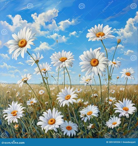 Painting of Daisies in a Grass Field Stock Illustration - Illustration of flora, summer: 305169334 Grass Field, Realistic Paintings, Editorial Illustration, A Group, Stock Illustration, Borders, Lush, Daisy, Stock Photos