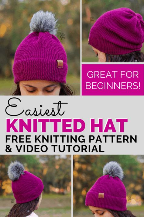 The Easiest Knitted Hat Ever (Made from a Rectangle!) - Free Knitting Pattern by Yay For Yarn | Yay For Yarn Beanie Pattern Free, Easy Knit Hat, Beanie Knitting Patterns Free, Knit Beanie Pattern, Hat Patterns Free, Knitting Patterns Free Hats, Beginner Knitting Patterns, Beginner Knitting Projects, A Rectangle