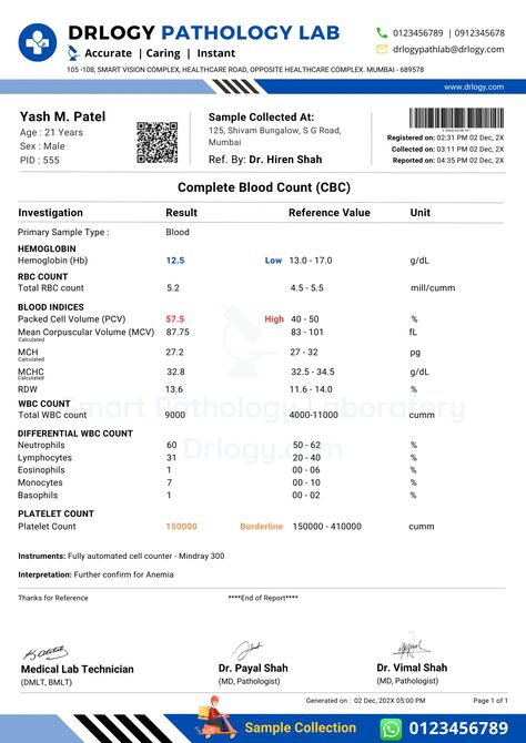 CBC (Complete Blood Count) Test Sample Lab Report Format PDF - Drlogy Test Medical Report Sample, Blood Test Pic, Medical Report Doctors, Cbc Test, Doctor Report, Blood Infection, Ux Tips, Report Format, Medical Report