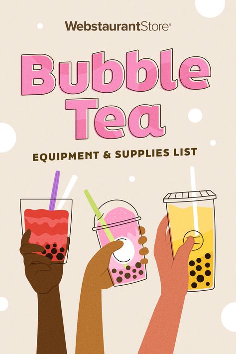 People holding various types of boba with text "bubble tea equipment & supplies list. Make Bubble Tea, Bubble Tea Menu, Boba Smoothie, Boba Shop, Trendy Drinks, Opening A Cafe, Bubble Tea Recipe, Memorial Beads, Ice Cream Business