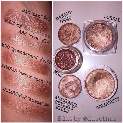 Dupethat: Anastasia Beverly Hills Rose Dupes Mac Pigment Swatches, Mac Pigment, Trendy Eyeshadow, High End Makeup, Colour Pop, Trendy Makeup, Makeup Swatches, Makeup Obsession, Drugstore Makeup