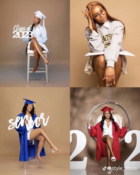 Senior Head Outfit Ideas, Business Graduation Photoshoot Ideas Black Women, Senior Yearbook Pictures Black Women, Megan Thee Stallion Graduation Pics, Spelman College Graduation Pictures, Graudtion Photoshoots Black, Cheerleading Picture Poses, Hairstyles For Seniors, Senior Portrait Outfits