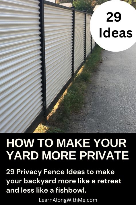 Would you spend more time in your backyard if your neighbors couldn't see your every move? Here are some privacy fence ideas to get you thinking about the possibilities. Imagine backyard yoga or stretching without watching eyes. This isn't a comprehensive list of how to build these privacy fences. It is intended to be a collection of privacy fence ideas so you can see some of the options out there. Click to have a look. Privacy Metal Fence Ideas, Precast Fence Ideas, Fence Privacy Ideas, Inexpensive Privacy Fence Ideas, Best Privacy Fence, Diy Fences, Backyard Yoga, Shadow Box Fence, Privacy Fence Ideas