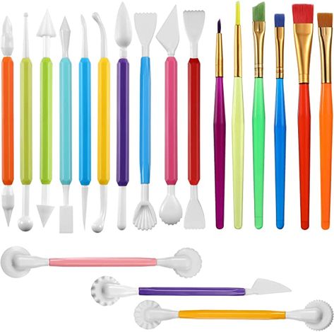 Amazon.com: 19 Pieces Cake Decorating Tools,Cookie Fondant Modeling Set,Marshmallow Sculpting Brush and Fondant Modeling Tools for DIY Cake Sugar Gum Paste Decorating Supplies: Home & Kitchen Cake Marshmallow, Fondant Tools, Tool Cake, Diy Cookie, Diy Baking, Clay Tools, Baking Accessories, Sculpting Clay, Cake Decorating Tools