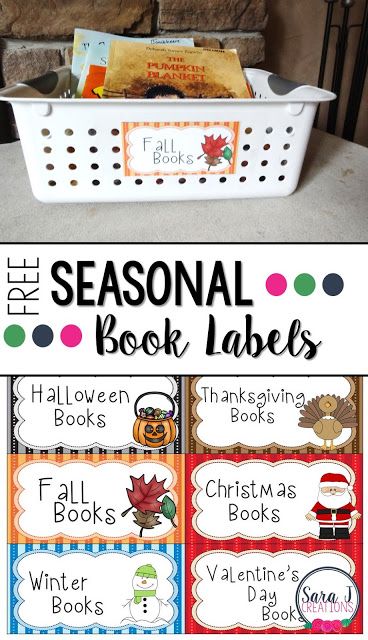 Free Seasonal Book Labels   The teacher in me loves organization. Everything labeled and in the correct place. And sometimes that carries over at home and I have to label our seasonal books when I pull them out. If you could use some season book labels head to my blog to grab your FREE seasonal books labels.   book bin labels books free labels Holiday holidays PreK-2 Sara J Sara J Creations seasonal Book Basket Labels, Story Bags, Classroom Organization Labels, Preschool Organization, Kindergarten Organization, Classroom Library Organization, Book Bin Labels, Year Planning, Organization Labels